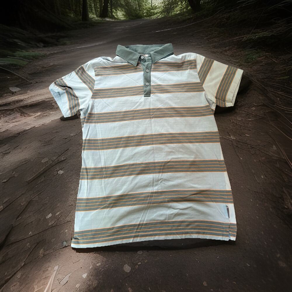 Mountain Hardware Mens M Shirt Polo Lt Green Striped Short Sleeve Outdoor Hiking